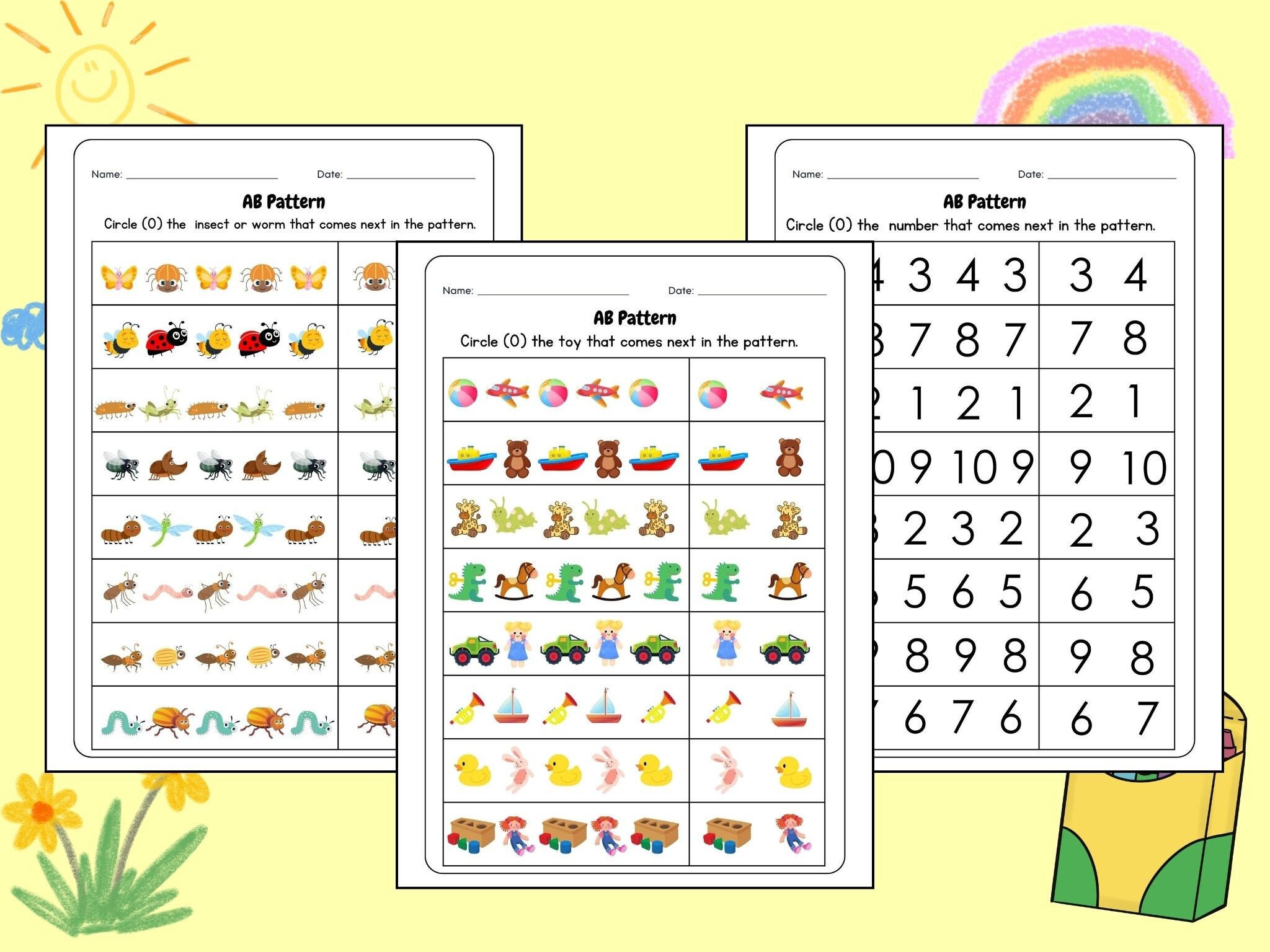 Printable Math Pattern Worksheets for Preschool, AB Pattern Activity ...