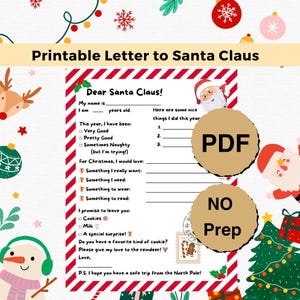 Dear Santa Letter Writing Santa - Kids Santa Letter, Santa Wish List, Santa Claus Letter, North Pole Mail, Christmas Letters and Activity