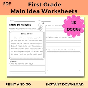 Main Idea Passages and Practice | Reading Comprehension Worksheets | 1st Grade Fluency and Language Arts Activities