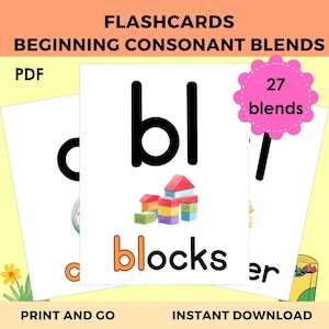 Blends Flashcards | Beginning Consonant Blends Phonics Printable | Learn to Read Flashcards | First Grade Reading | Homeschool Resources
