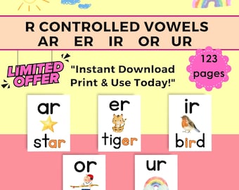 R-Controlled Vowel Phonics Flashcards | Bossy R Flashcards | ar er ir ur ur Sounds | First & Second Grade Reading Literacy Printables