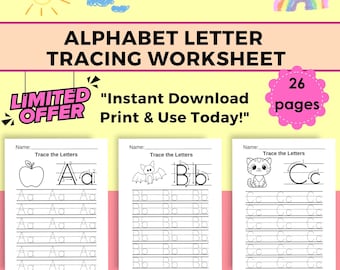 Alphabet Letter Tracing Worksheets for Kids | ABC Tracing Pages | Trace Letter Font and ABC Writing | ABC Printables | abc Activities
