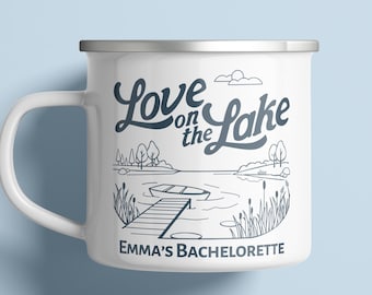 Love On The Lake Bachelorette Cup Personalized Lake House Bridal Shower Decor For Lake Weekend Bridesmaid Gift With Custom Name Enamel Mug