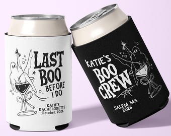 Custom Halloween Can Cooler Last Boo Before I Do Decor Halloween Bachelorette Party Favor Boo Crew Can Sleeve Adult Halloween Ghost Decor