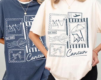 Custom Holiday Stamp Shirt Oversized Girls Trip Tshirt Matching Group Vacation Tee Personalized Travel Gift For Women Holiday Outfit For Her