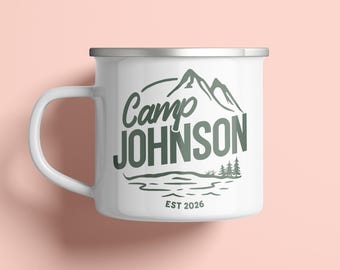 Custom Name Camping Mug For Outdoor Family Vacation Keepsake Personalized Camping Trip Enamel Mug For Family Reunion Gift For Family Trip