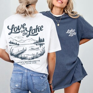 Kärlek vid sjön Möhippa Matchande Lake Brudfest T-shirt Personlig brudtärnegåva Lake Camping Möhippa T-shirt Lake Fru