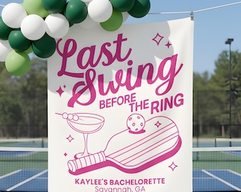 Pickleball Bachelorette Banner Customized Last Swing Before The Ring Photo Backdrop Large Pickleball Wedding Sign For Preppy Bridal Shower