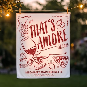 That’s Amore Bachelorette Banner Italy Themed Couple Shower Decor Personalized Italian Welcome Sign Amore Engagement Party Photo Backdrop