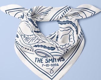 Persoanlized Beach Wedding Favor Seashells & Wedding Bells Bachelorette Bandana Customized Bridesmaid Gift For Coastal Wedding Handkerchief