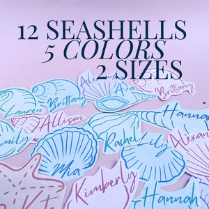Custom Seashell Place Cards Coastal Themed Table Decor Under The Sea Party Decor Girls Mermaid Birthday Favor Bag Labels Seaside Party Tags