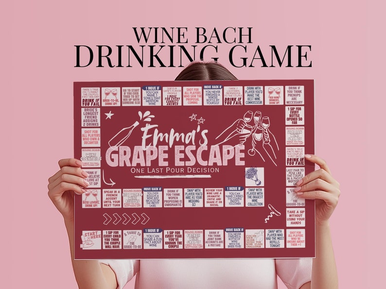Custom wine bachelorette party game perfect for winery-themed celebrations, featuring fun and interactive drinking challenges.
