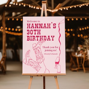 Pink Cowgirl Party Schild für Disco Cowgirl Thema Dreißig Geburtstag Poster Western 30th Feier Willkommensschild Wilder Westen Custom Party Hintergrund