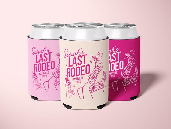 Cowgirl Bachelorette Can Cooler Last Rodeo Party Favor Nashville Bridal Shower Decor Last Hoedown Can Sleeve Disco Cowgirl Bridesmaid Gift