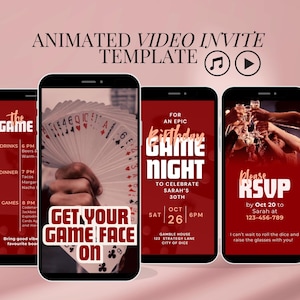 Modèle d'invitation animé pour une soirée jeux de société, une invitation à une soirée jeux de société numérique, une invitation à une soirée de jeux vidéo pour adultes, un message d'invitation à une soirée jeux vidéo pour adultes