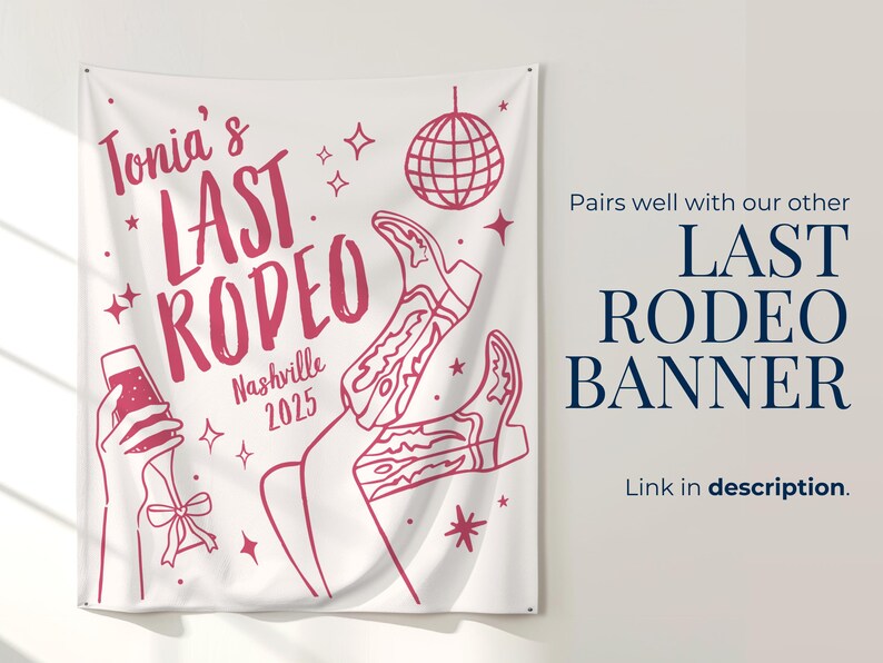 Last Rodeo Bachelorette Party Decor with a pink disco cowgirl theme, ideal for Last Hoedown Bachelorette Parties, Cowgirl Bridal Showers or Nashville Girls Trip decor