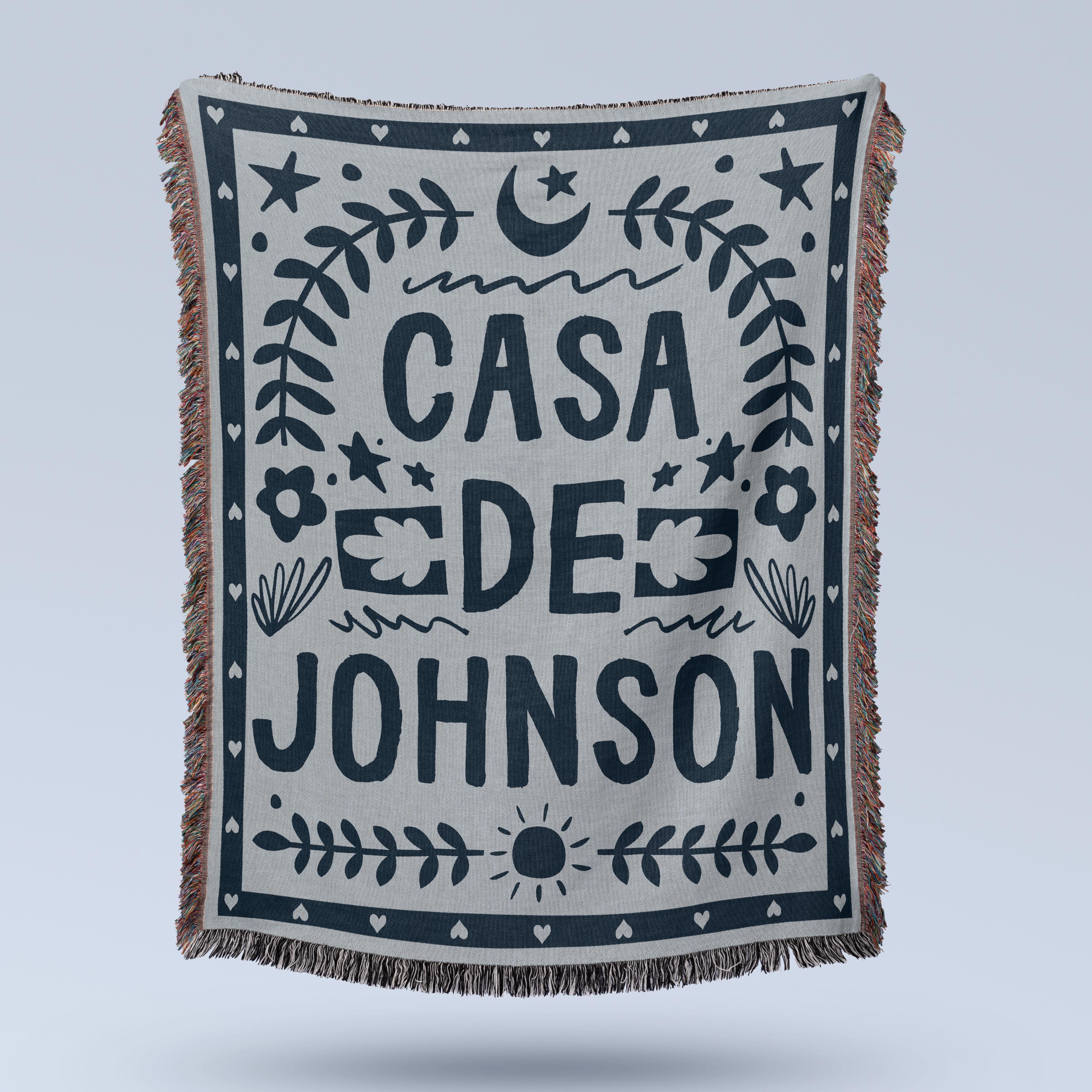 Custom Family Name Blanket Woven Throw with Last Name Wedding Gift For Couple New Home Present Newlywed Keepsake Personalized Cotton Blanket