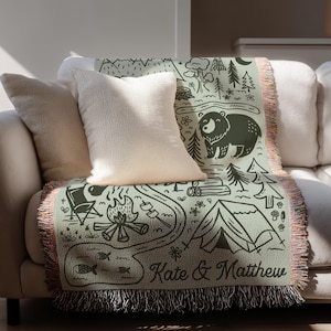 Personalized Camping Throw Blanket Outdoorsy Couple Gift for Nature Lover Tapestry with Family Name Camp Blanket Adventure Couple Keepsake image 10