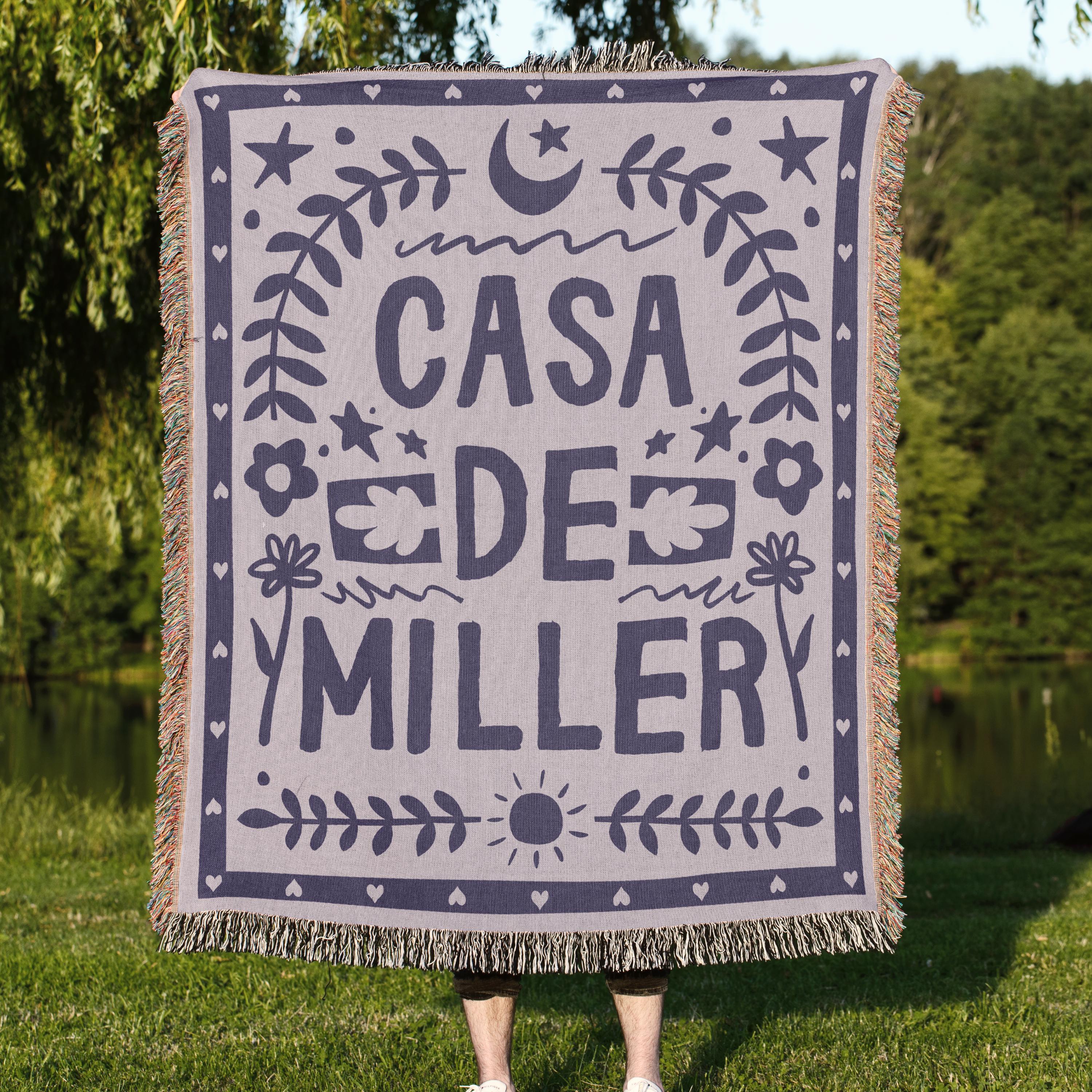 Custom Family Name Blanket Woven Throw with Last Name Wedding Gift For Couple New Home Present Newlywed Keepsake Personalized Cotton Blanket