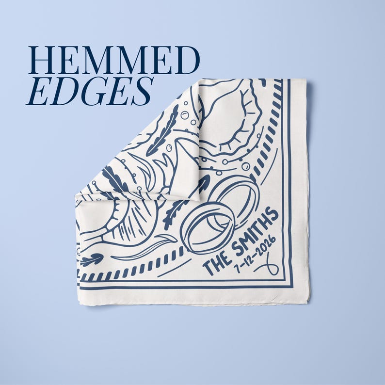 A monogrammed bridal scarf designed as a beach wedding favor, featuring seashell patterns and wedding bell accents, personalized for bridesmaids or guests, ideal for coordinated bridal party outfits and memorable wedding keepsake gifts.