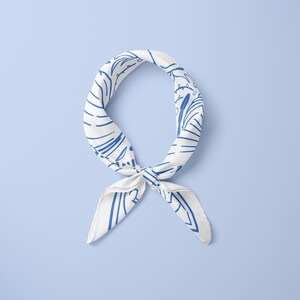A personalized coastal wedding scarf created with seashell graphics and customizable text, designed as a bridesmaid accessory or wedding guest favor, perfect for bulk gifting, group discounts, and stylish beach wedding celebrations.