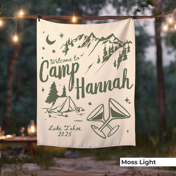 Custom Camp Bachelorette Signage Large Bride Camp Banner Outdoor Bach Party Decor Bridal Camping Trip Photo Backdrop Cabin Bachelorette Idea