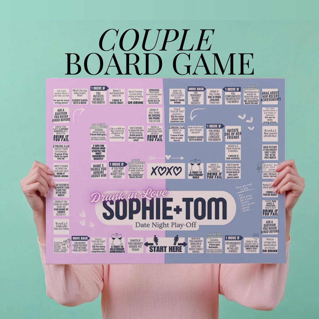 Date Night Drinking Game Personalized Couple Board Game for Date Night ...