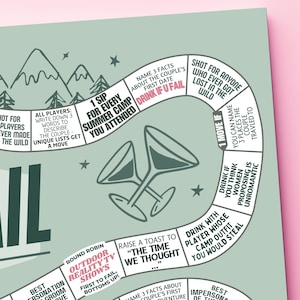 Customizable printable Camp Bachelorette drinking board game designed for a lake bachelorette or cabin crew before “I do” celebration. This editable board game includes camp-themed elements and allows full personalization, making it a memorable and funny gift for bride party game.