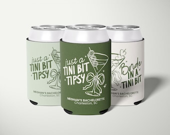 Tini Bit Can Cooler Customized Tini Bit Tipsy Party Decor Martini Bachelorette Can Sleeve Dirty Martini Themed Bach Party Favor Personalized