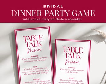 Bachelorette Dinner Party Game Hen Weekend Activity No Alcohol Bridal Shower Idea for Bridal Brunch Table Talk Card Bridal Dinner Icebreaker