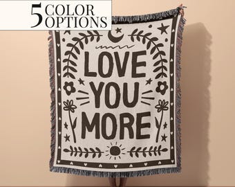 Love You More Blanket Boho Home Decor Gift For Girlfriend Birthday Present Romantic Cotton Anniversary Gift For Wife I Love You Sign Large