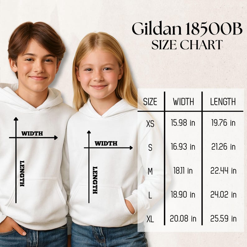 Size chart for teen hoodie