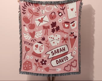 Maximalist Name Blanket Personalized Throw For Girlfriend Gift Romantic Wedding Present For Couple Custom Name Blanket Pink Present For Wife