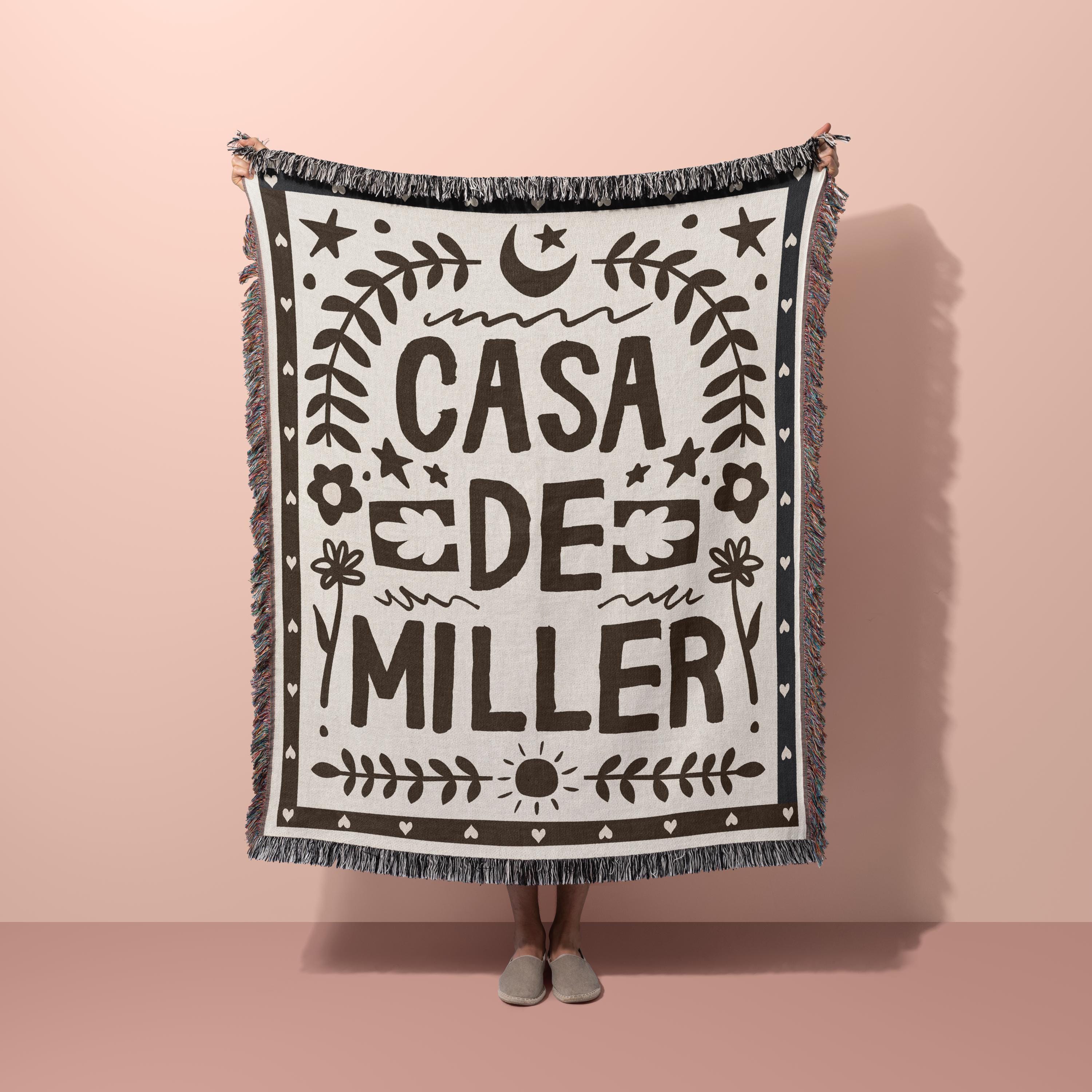 Custom Family Name Blanket Woven Throw with Last Name Wedding Gift For Couple New Home Present Newlywed Keepsake Personalized Cotton Blanket