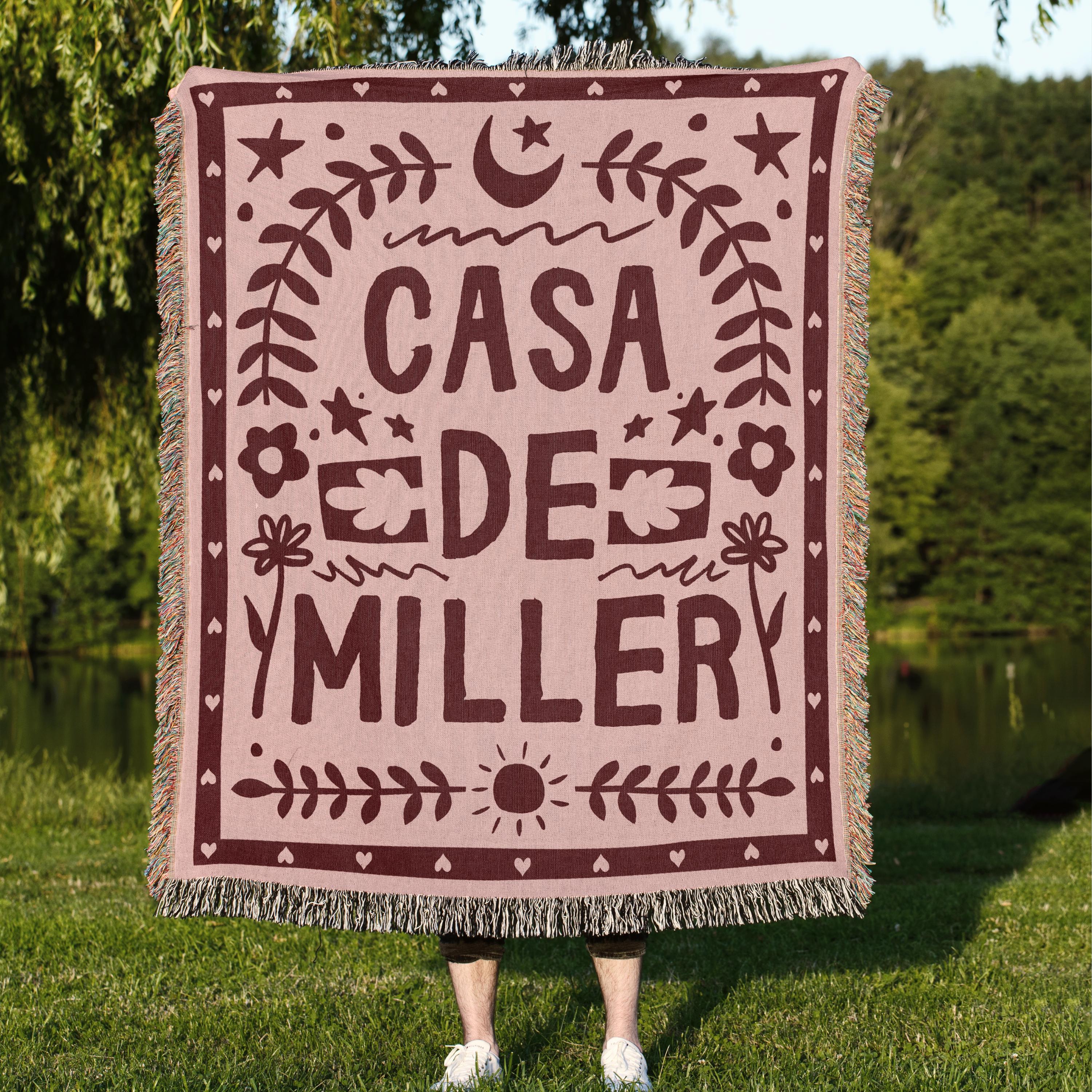 Custom Family Name Blanket Woven Throw with Last Name Wedding Gift For Couple New Home Present Newlywed Keepsake Personalized Cotton Blanket