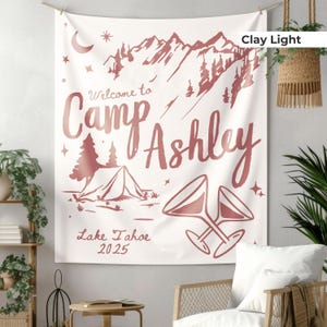 Personalized camp bride sign for glamping bachelorette parties and cabin weekend decor. Features customizable lettering in a large, eye-catching design—ideal for outdoor photo moments and campsite celebrations.