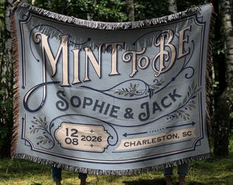 Custom Vintage Wedding Blanket For Newlywed Christmas Present Unique Wedding Gift Couple Woven Throw Personalized Mint To Be Wedding Decor