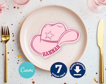 Tarjeta de lugar para fiesta de vaquera, decoración de mesa Nash Bash, decoración para fiesta del salvaje oeste, tarjetas de mesa rosas para decoración de fiesta Dirty Thirty, placa con nombre Nash Bash