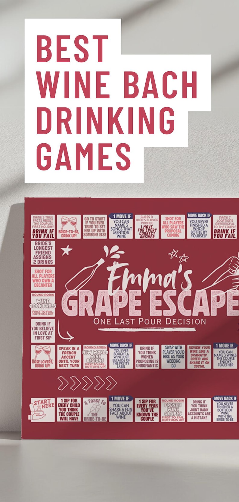 Custom wine bachelorette party game for a unique and personalized experience with the bridal party. Perfect game for a vineyard weekend or wine weekend party gift.