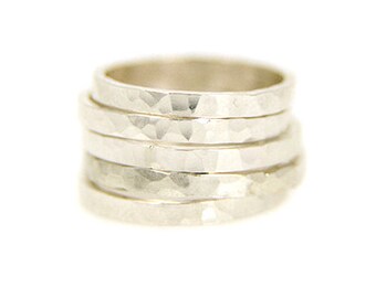 Silver Thick Hammered Stacking Ring
