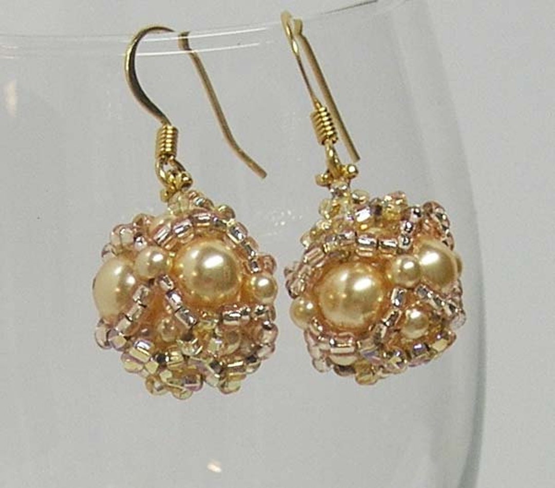 SALE Golden Beaded Bead Ball Earrings Etsy UK