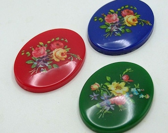 Set of 3 Vintage Floral Cabochons