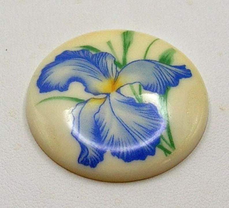 Vintage Acrylic Cabochon with Blue Iris image 3