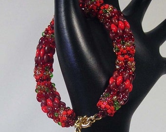 Beadwoven Red Round Peyote Stitch Bracelet