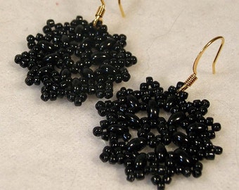 SALE Beadwoven Black Medallion Earrings