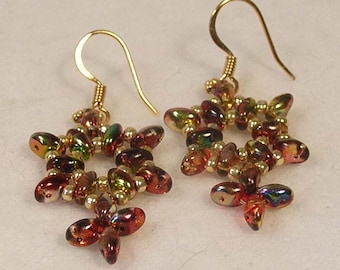 SALE Beadwoven Variegated Gold Star Earrings