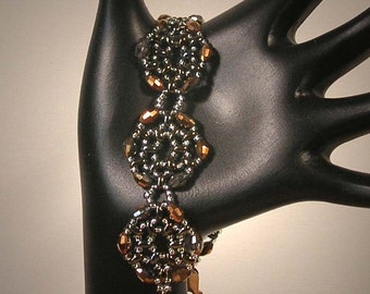 Beadwoven Beautiful Bronze Silver Bracelet and Earring Set