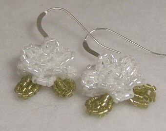 SALE Beadwoven Snow White Rose Earrings