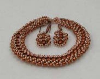 Beadwoven Coppery Bracelet and Earring Set