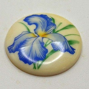 Vintage Acrylic Cabochon with Blue Iris image 2